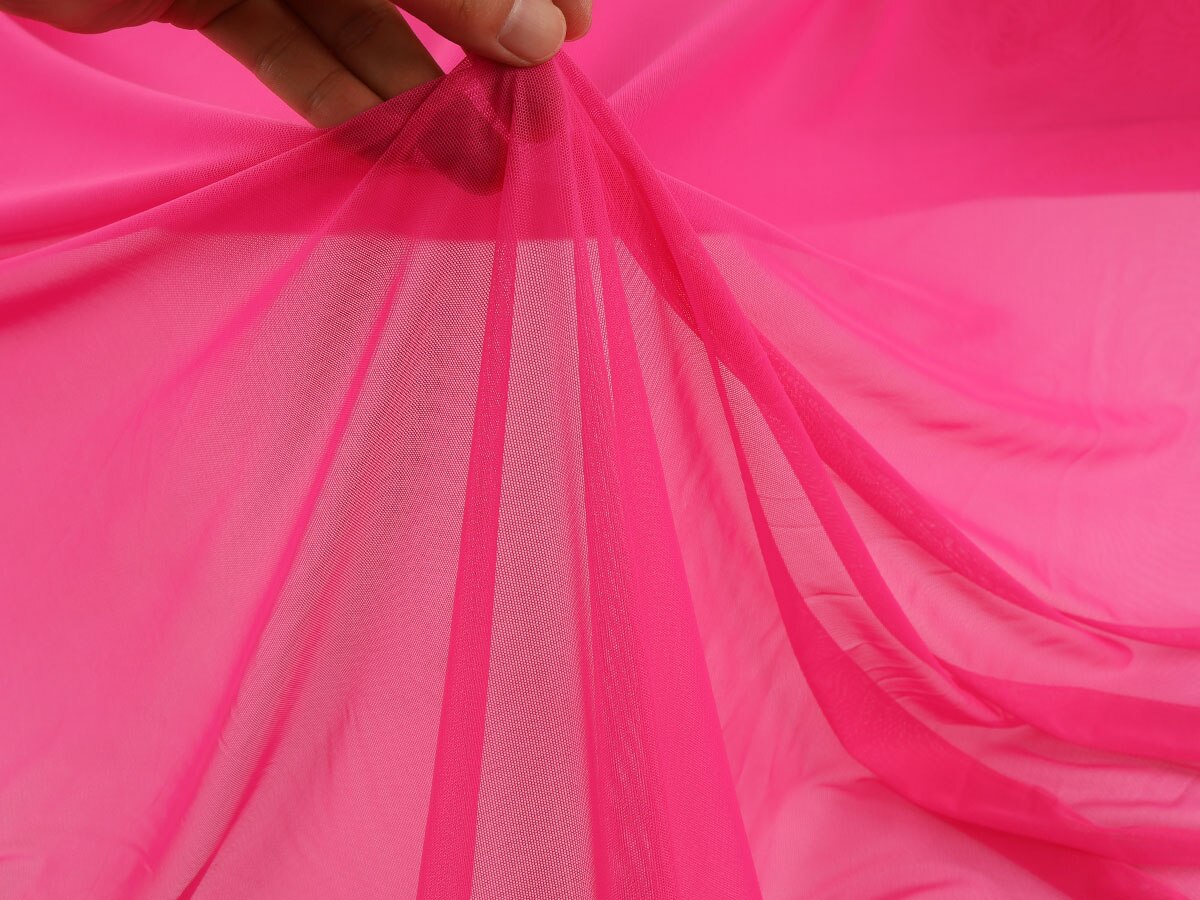 Bright color 4 way Stretchy Nylon Spandex Mesh Fabric high-elastic net fabric sold BY YARD: Hot pink