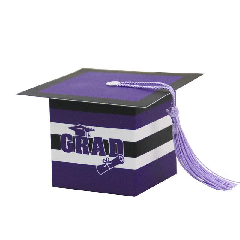 50 Stks/partij Bachelor Hoed Cap Snoep Doos Voor Graduation Verpakking Diy Verjaardag Baby Shower Wedding Box party Decor: dark purple