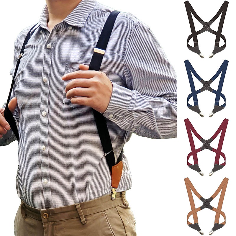 Vintage Holster-Style Elastic Side Clip Suspenders For Men Accessories Cross-Over Back Adult Braces Strap Suspenders 105x2.5cm