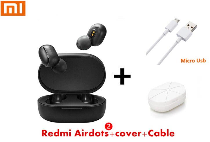 Original Xiaomi Redmi Airdots 2 TWS Earphone Wireless bluetooth 5.0 With Mic Handsfree Earbuds AI Control headset: Airdots 2 wihte case