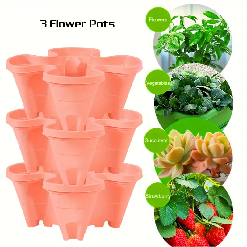 Vertical Planter Tower Garden, 3 Tiered Planter Stackable Herb Garden Planter with Movable Casters and Bottom Indoor and Outdoor: Yellow