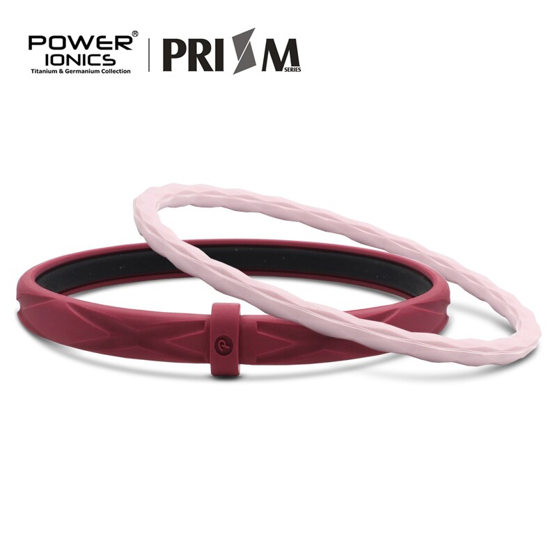 Power ionics prisme dobbelt række unisex vandtætte ioner sportsarmbånd: Rødvin-lyserød / Lxl -19.5cm