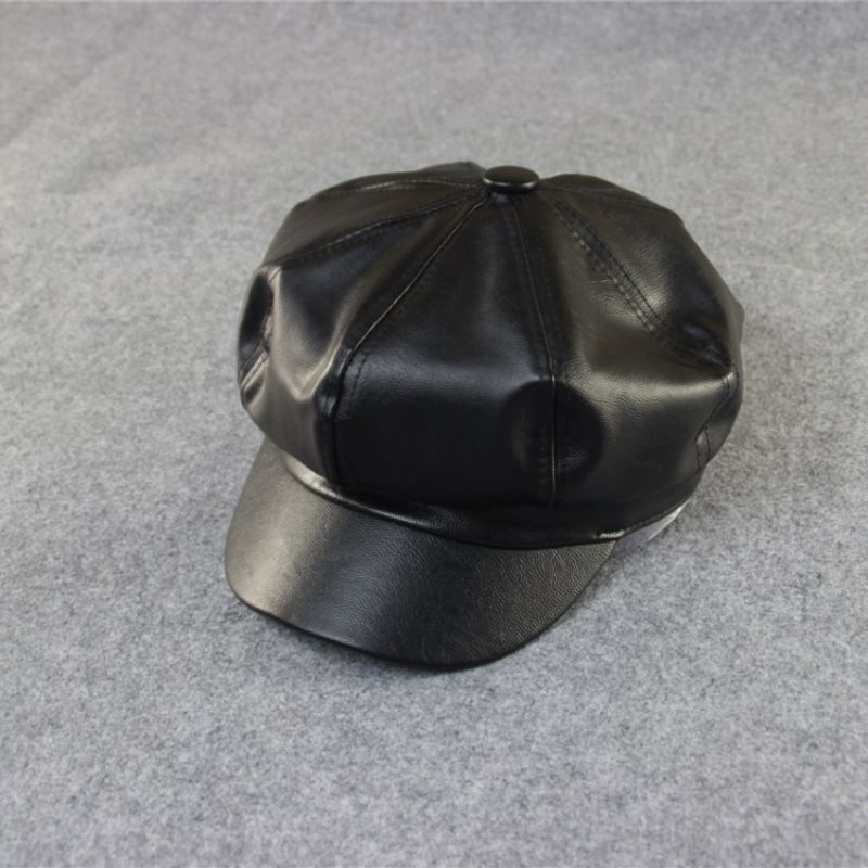 Hüte Damen Herbst Winter Leder Navy Kappe Berets Einfarbig Hut Im Freien Reise Wilden Retro Achteckigen Hut: Default Title