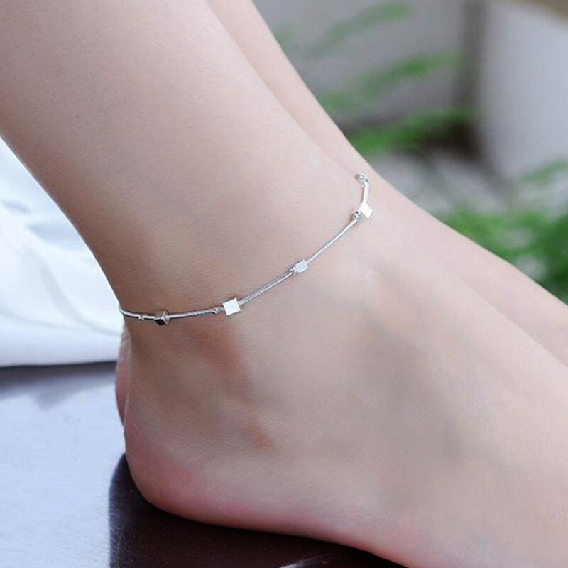 Eenvoudige Vierkante Grid Hamsa Stempel Enkelband Armband Op De Been Voor Vrouwen Zandstrand Plata Plated Chian Op Voet Meisje enkelband: Default Title