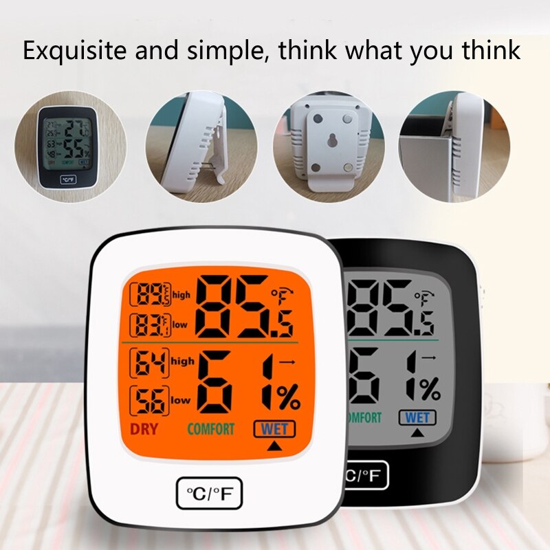 Digital Indoor Thermometers and Hygrometers Humidity Station Room Thermometer with backlight Touch hygrometer LCD Display