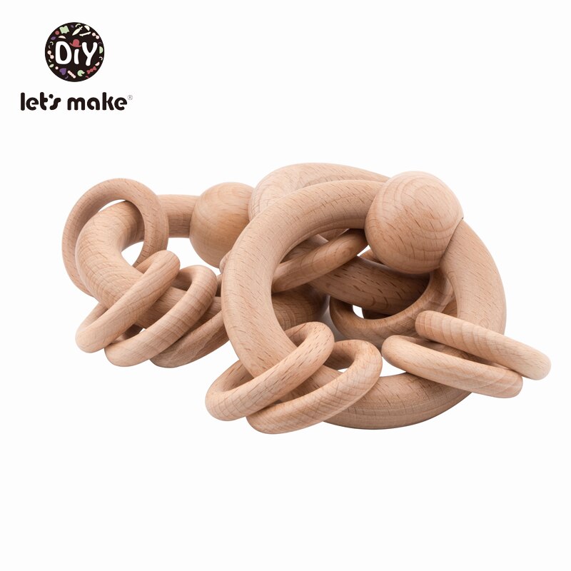 Let's Make Baby Toys Rattle Beech Wooden Teething Ring Bed Bell Children Latex Free 1pc Educational 4-6 Months Teether Baby