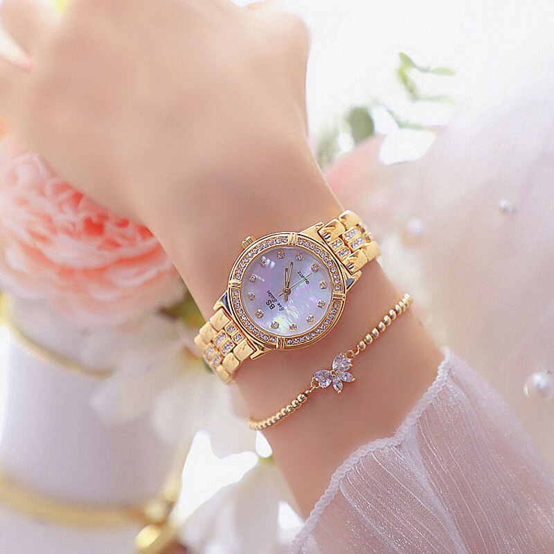Bee sister dameshorloge luxe roségouden diamanten wijzerplaat met strass steentjes, waterdicht dameshorloge bss -13-38