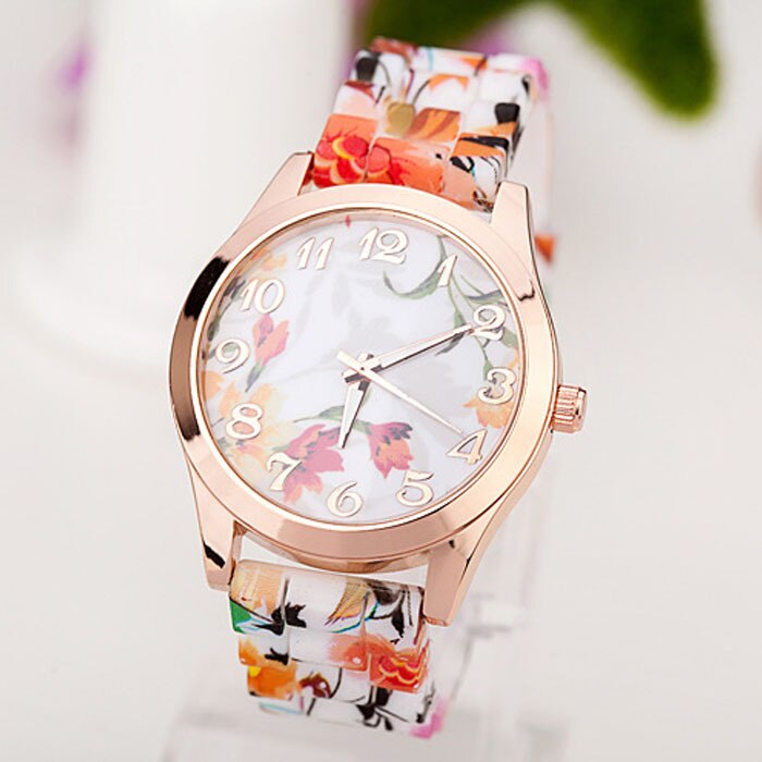 Mode Quartz Horloge Vrouwen Vogue Rose Bloemenprint Siliconen Horloges Dames Jelly Gel Sport Horloges Voor Vrouwen Mannen Meisjes # zer