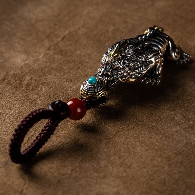 Oriental Kingdom's Pixiu Keychain Men's Car Retro Key Pendant Women's Good Luck High-end Accessories for Father