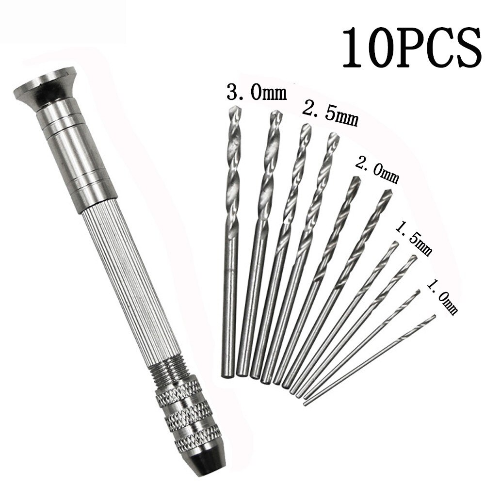 Vastar – perceuse à main en aluminium, Mini perceuse à main en aluminium, foret manuel pour bijoux, artisanat, outils pour le travail du bois, foret 11 pièces 1-3mm: Default Title
