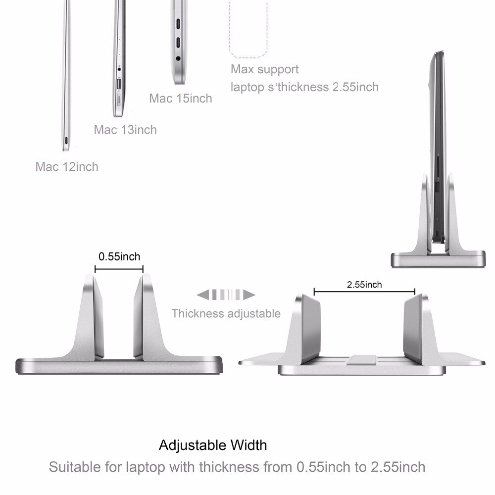 Soporte Vertical de aluminio para portátil, soporte de espesor ajustable para portátiles de escritorio, montado, ahorro de espacio para MacBook Pro/Air