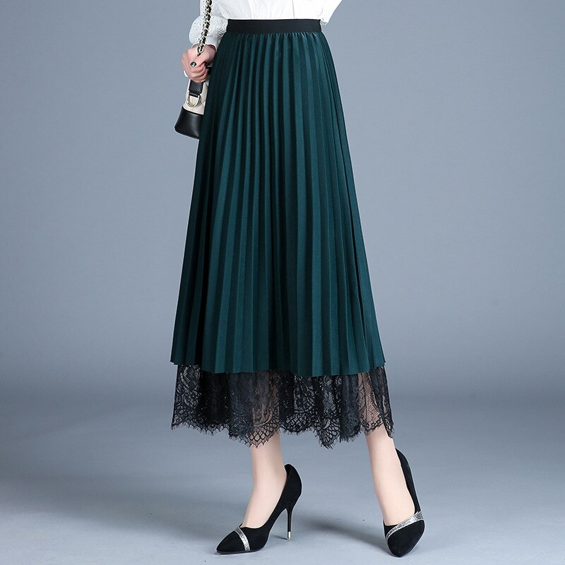 Gonne a pieghe nuove a vita alta da donna primavera estate minimalismo elegante gonna lunga elastica femminile da ufficio per studentessa