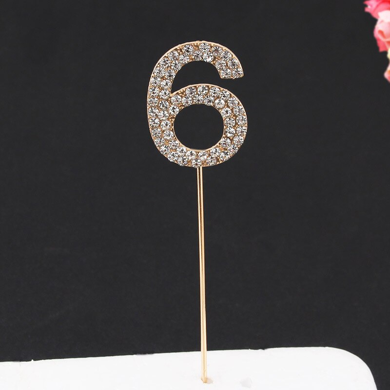 Glitter Alloy Rhinestone Number Cake Toppers Baby Shower Birthday Decoration Wedding Gold Silver Digital Cakes Dessert Decor: Gold-6