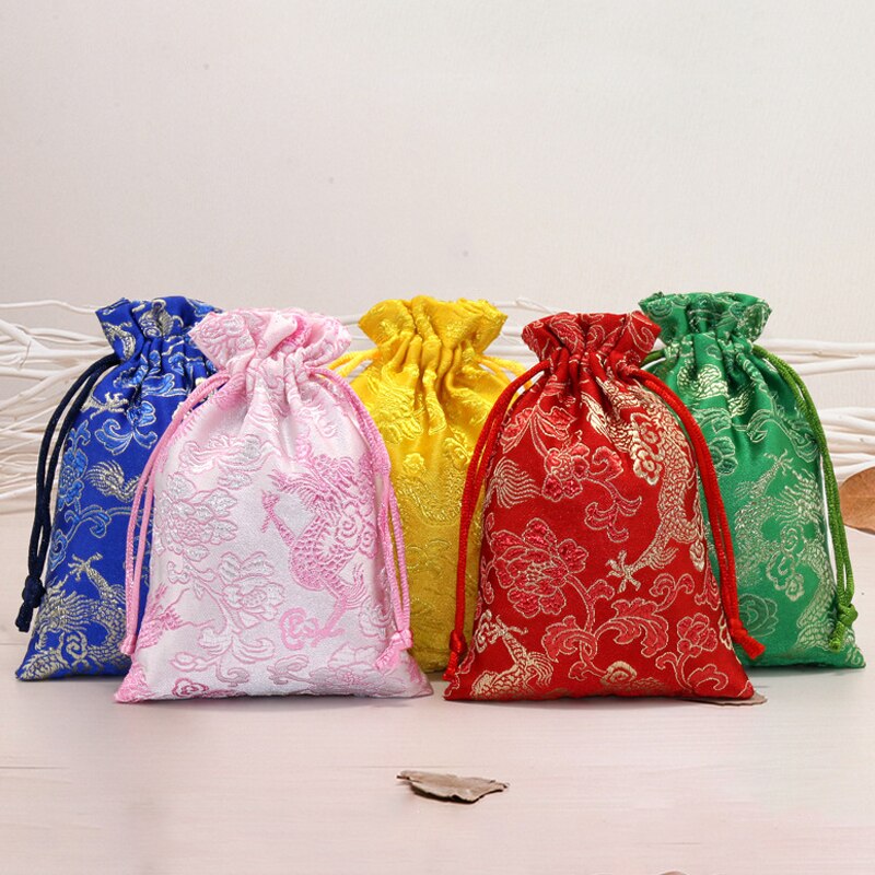 Zijde Sieraden Opbergtas Pouch Tas Kleine Satijnen Portemonnee Chinese Brocade Geborduurde Trekkoord Bag Voor Ring Sieraden