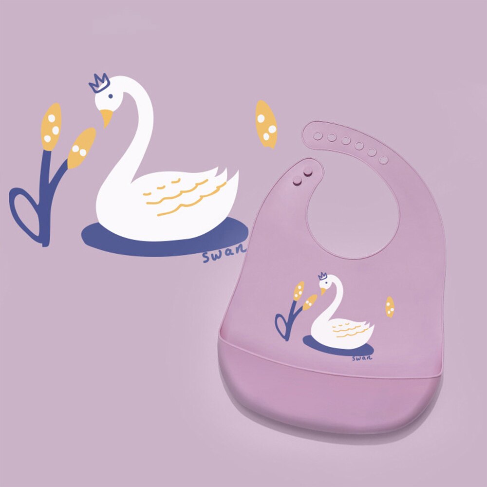 Cute Baby Bibs Waterproof Soft Silicone Cartoon Print Baby Feeding Stuff Dinosaur Kids Girl Boy Adjustable Children Bib: swan