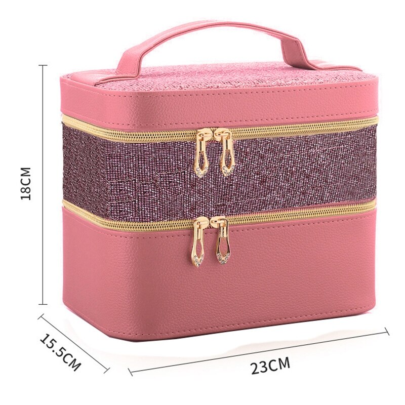 Smykker arrangør smykkeskrin høj kapacitet smykker kiste makeup opbevaring makeup arrangør læder skønhed rejse box-abux