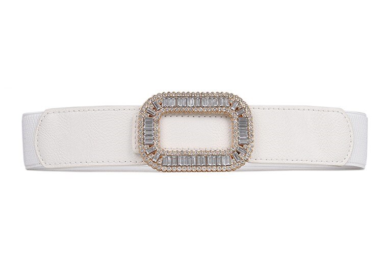 Faja elástica con diamantes de imitación para mujer, cinturilla ancha con hebilla de cristal, decorada con cuerpo femenino, color negro: white color