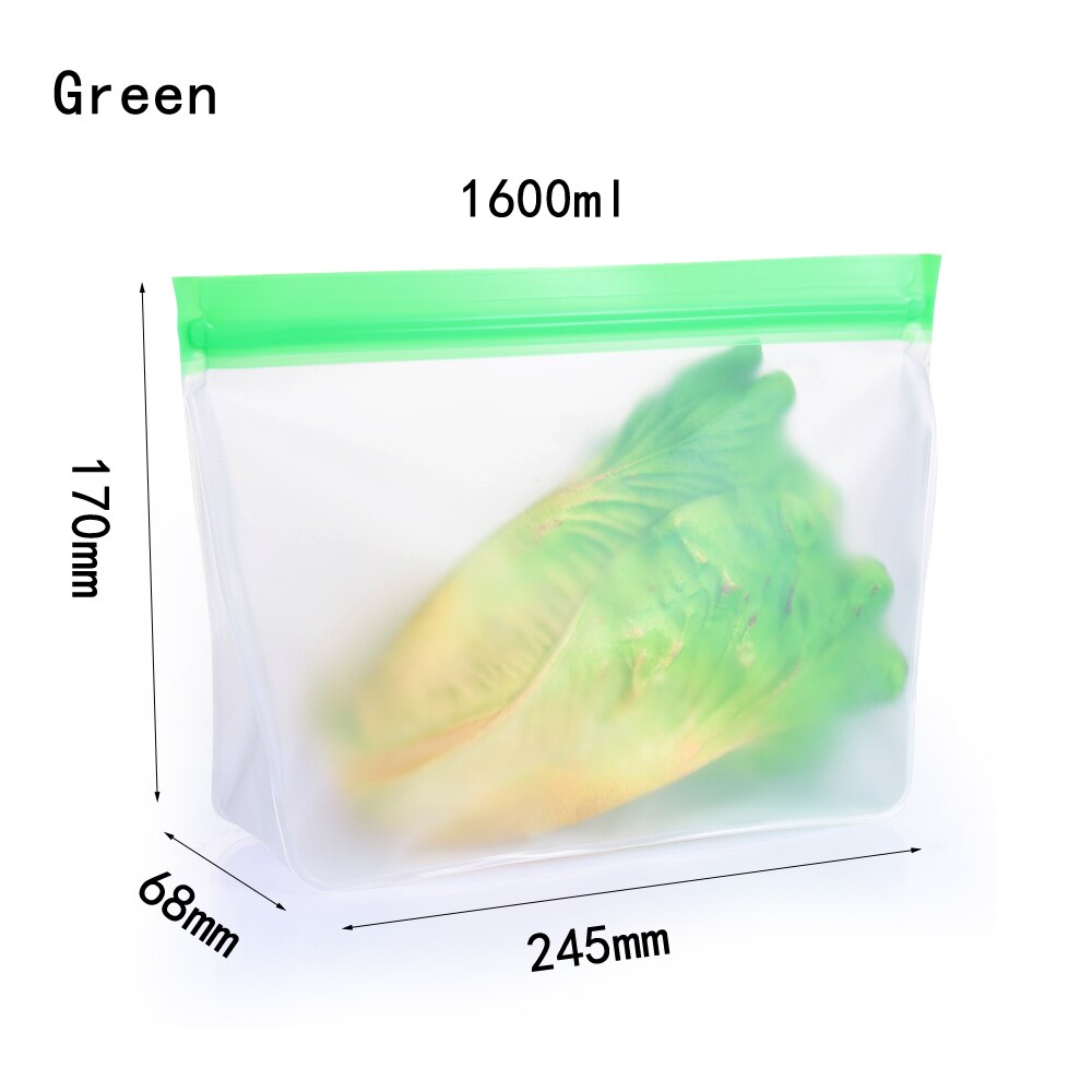 3 size Silicone Fresh Bag Reusable Freezer Food Storage Container Kitchen Organizer Stand Up Leakproof Zip Shut Bags: 245x170xmm(Green)