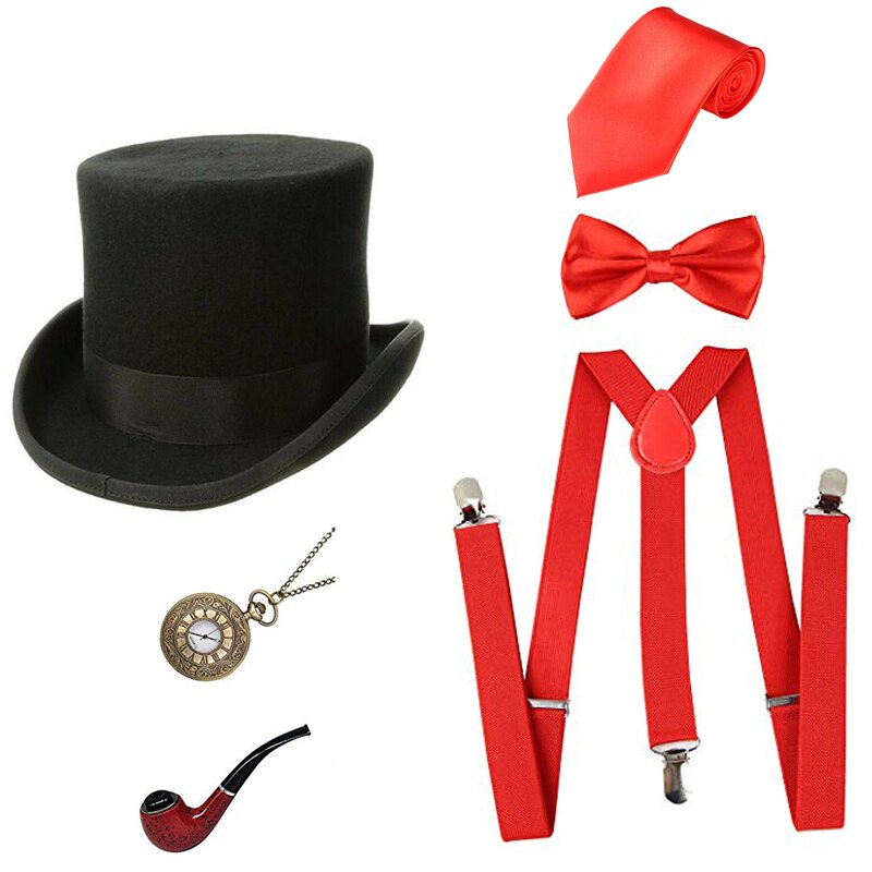 1920s herre store gatsby tilbehør sæt brølende 20s 30s retro gangster kostume halskæde gentleman's pipe lommeur supenders: Lilla