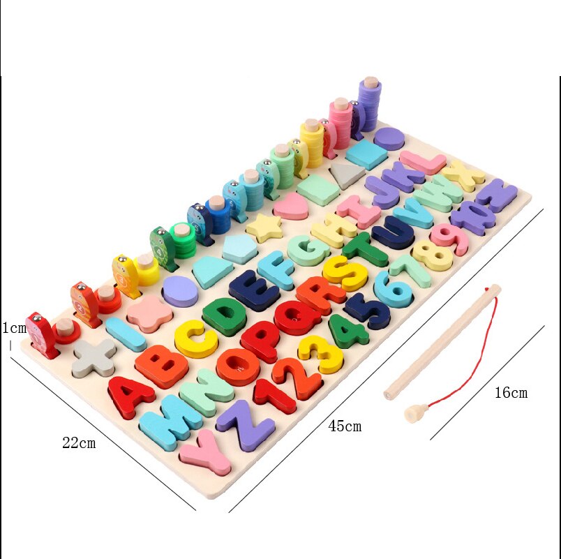 Wooden Montessori Magnetic Puzzle Educational Toy Early Education Shape Color Math Matching Log Board Fishing Puzzle Counting: Letter thickening