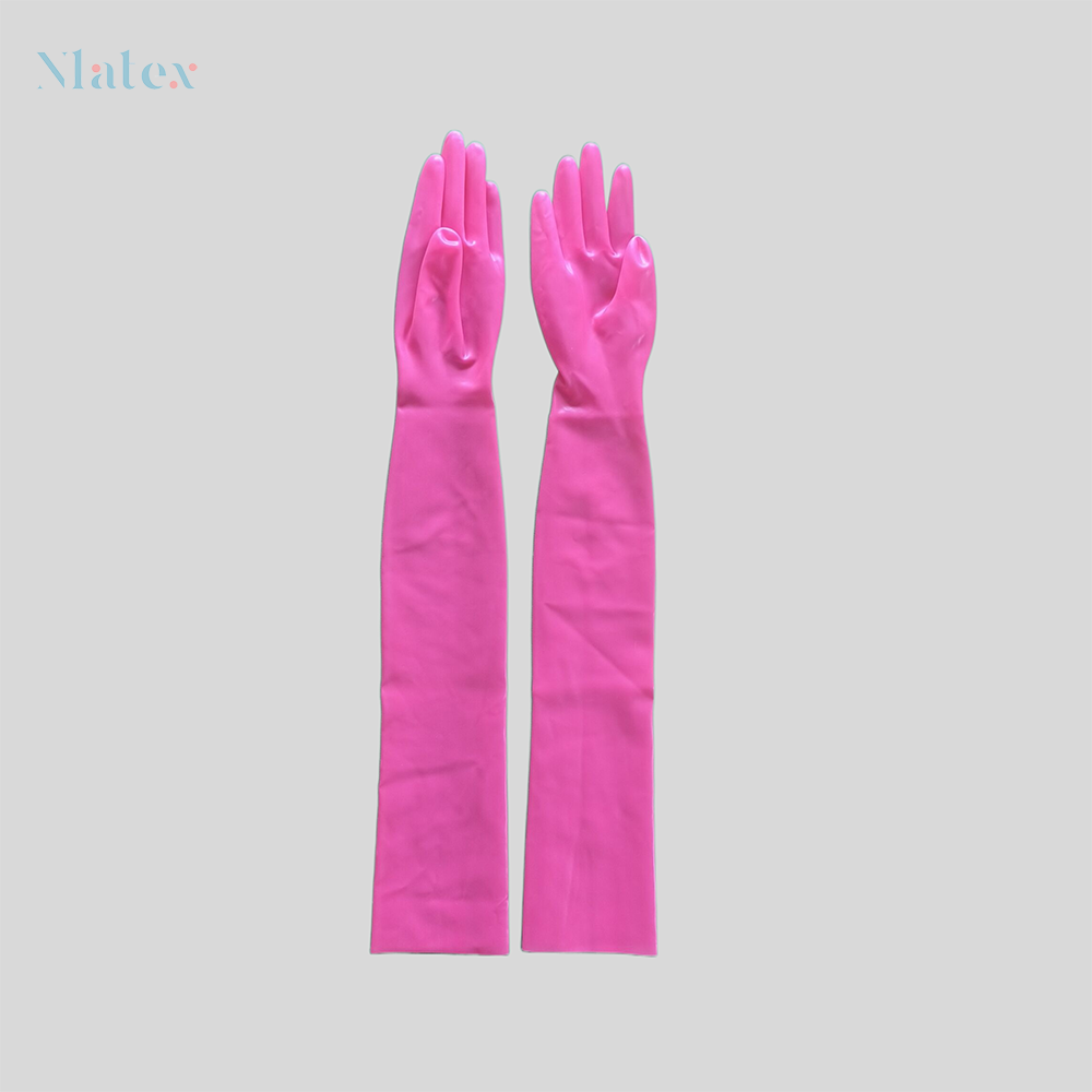 Stijlvolle Unisex Latex Lange Handschoenen-Duurzaam, Natuurlijk Materiaal, Veelzijdig Gebruik: Roze / M