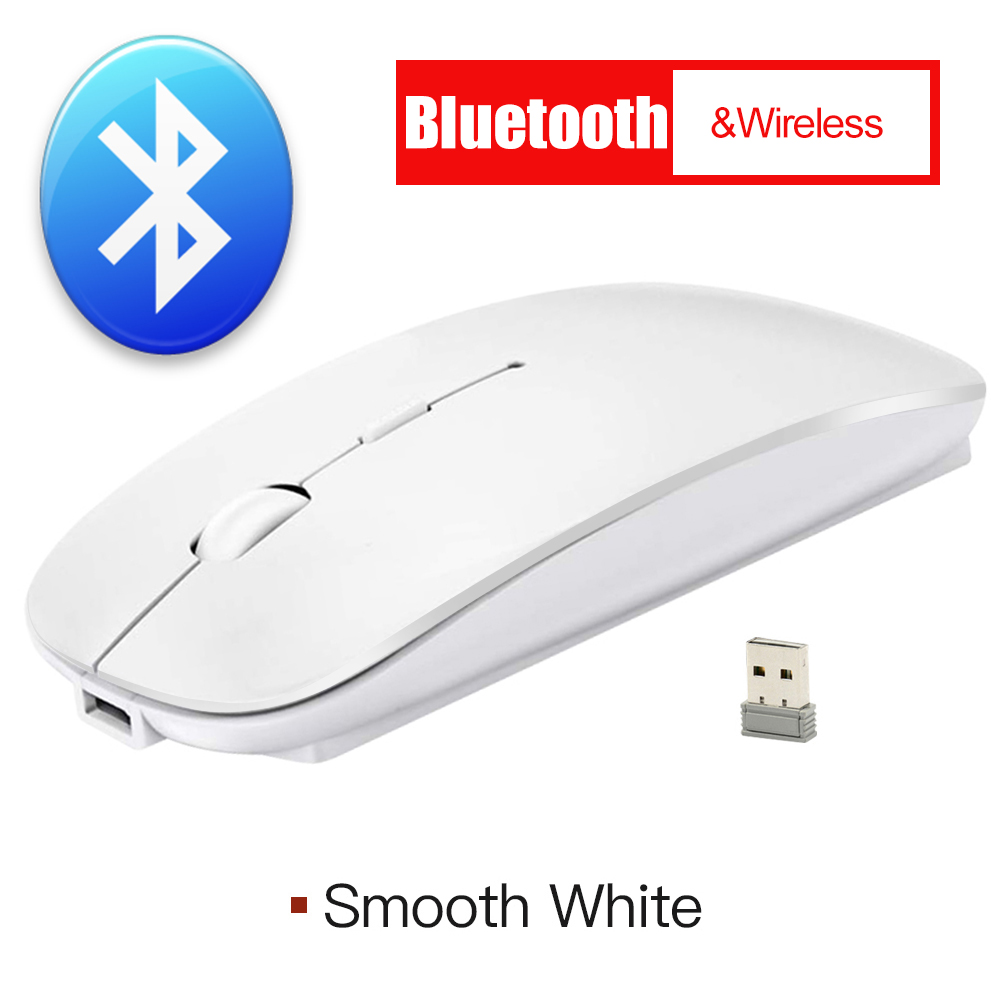 Stille Draadloze Muis Bluetooth Muis Usb Computer Muis Draadloze Oplaadbare Mause Bluetooth 4.0 Ergonomische Muizen Voor Pc Laptop: Bluetooth White