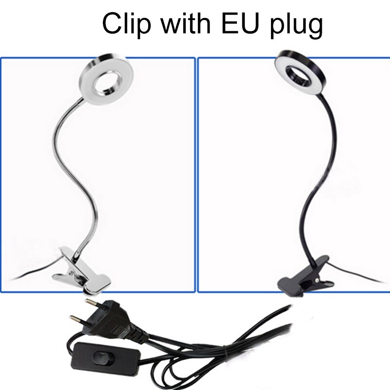Usb oppladbart ledet-lys klipp-på fleksibel lesesenglampe bord skrivebordslampe bok bordbord sengelampe belysning nattbordsbelysning eu: Eu-plugg / Sølv / Varm hvit 3000k