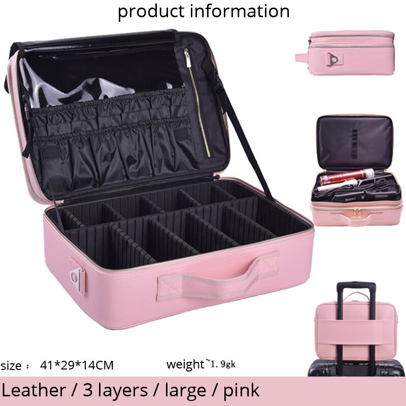 Organizador de maquillaje de gran capacidad para mujeres, caja de almacenamiento de Neceser cosmético de multicapa, Bonito traje portátil