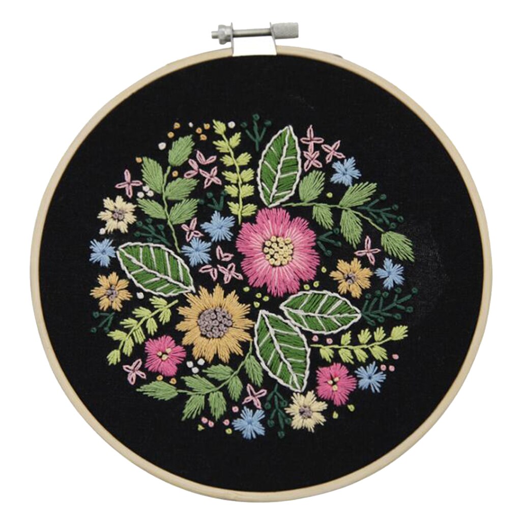 Flower Embroidery Starter Kit Pre-printed Complete Cross Stitch Floss Kits