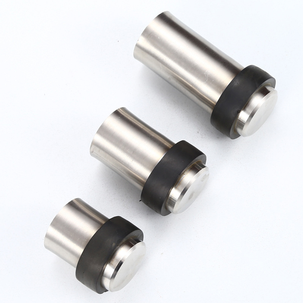 Door Stop Kit Premium Rubber Cylindrical Door Stopper in Silver Stainless Steel Noise Closing and Wall Protection