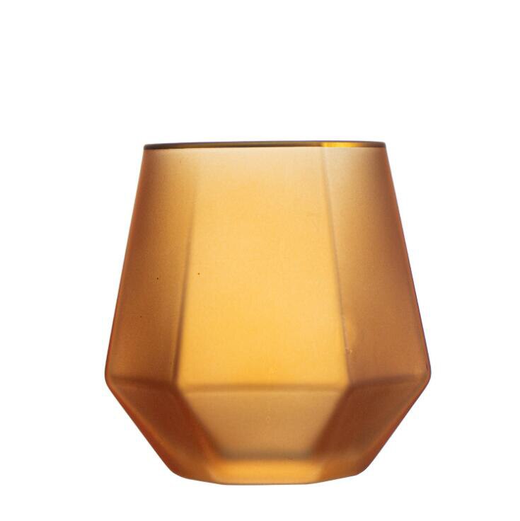 Taza de agua con forma de diamante transparente, taza de cristal con borde dorado, para beber en el hogar, polígono, mate, para leche, vino, estilo Elagant: Matte Amber
