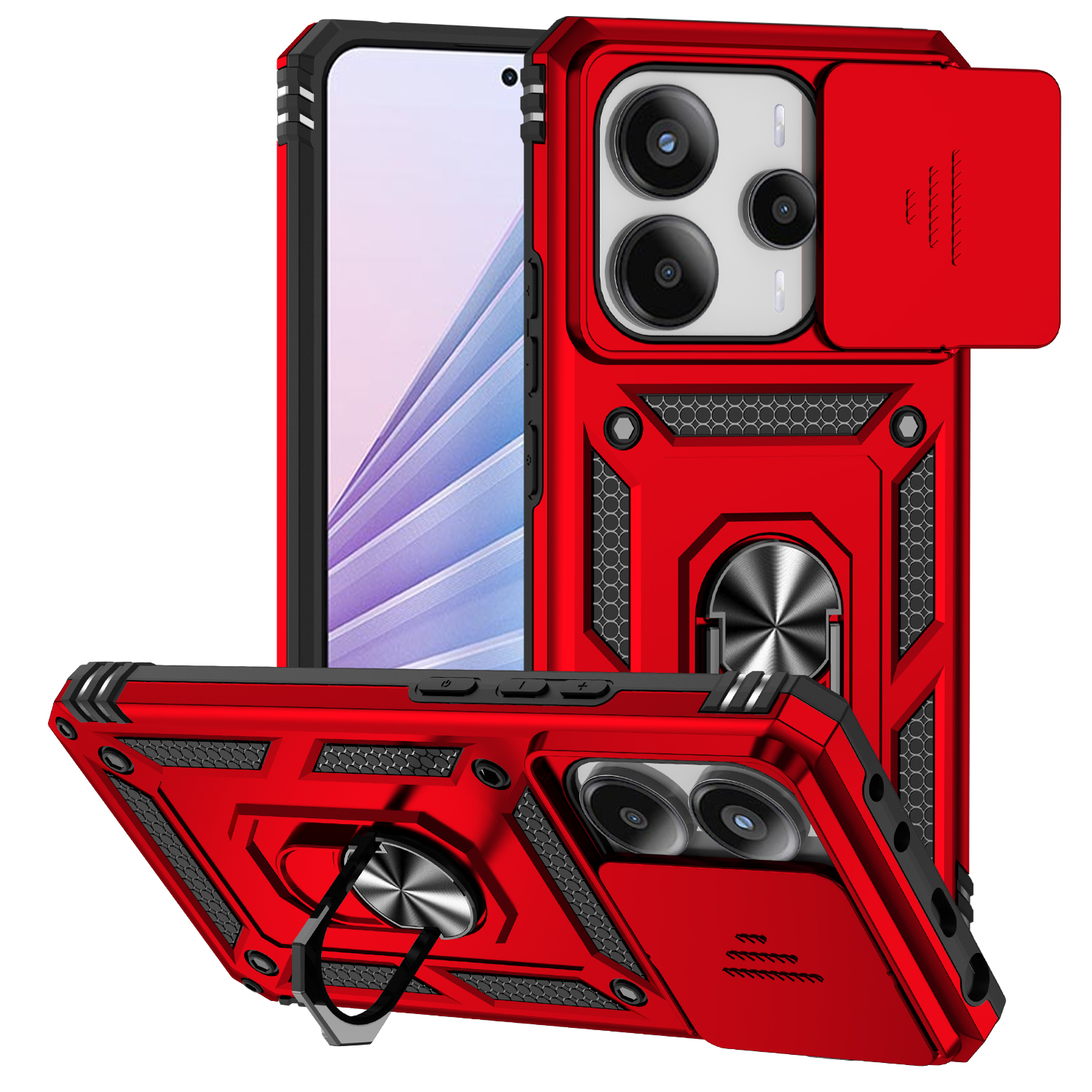 For Redmi Note 14 13 5G 4G Poco X7 Pro Note 13 Pro 5G 4G Case Ring Stand Slide Camera Lens Armor Funda for Xiaomi 14T Pro Cover