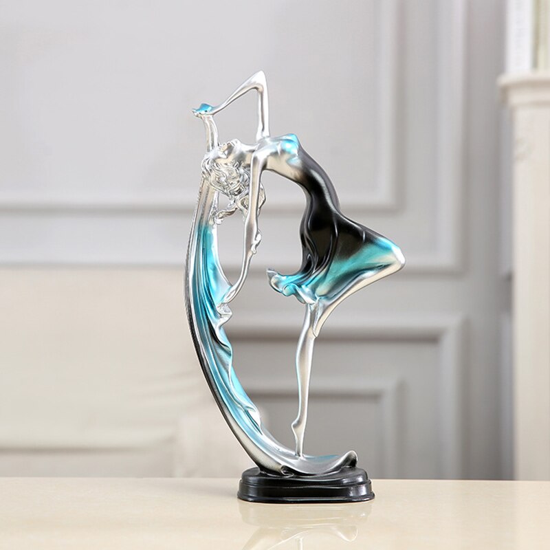 Dancing Girl Figure Statue Modern Ballet Sculptures Resin Crafts Home Decor Desktop Ornament 10*22CM: C