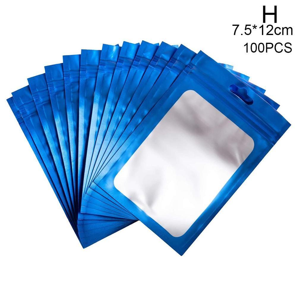 100 Stks/pak Matte Zip Lock Plastic Zak Aluminium Folie Hologram Voedsel Pouch Kleine Water Proof Rits Hersluitbare Zakjes 6*10Cm: blue 7.5x12cm