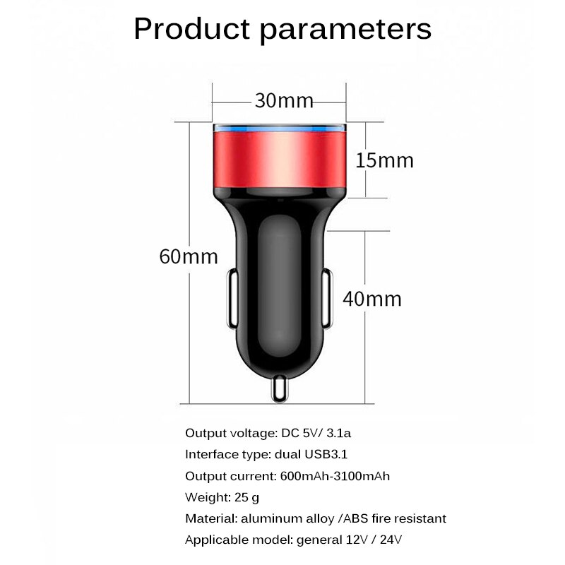 Onever usb-autolader 5v/3.1a dubbele slimme snelladeradapter autolader 2- poorten voor tablets xiaomi oppo samsung huawei