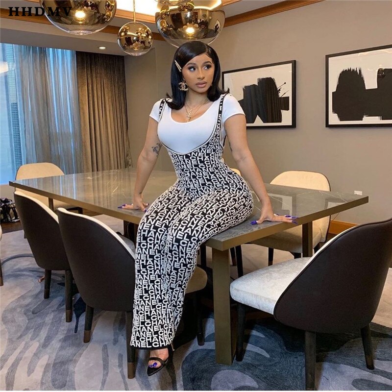 Hhdmv  bm9047 confortable languissant est paresseux style combinaisons sans manches condole ceinture lettres noir serré combinaisons pantalons longs