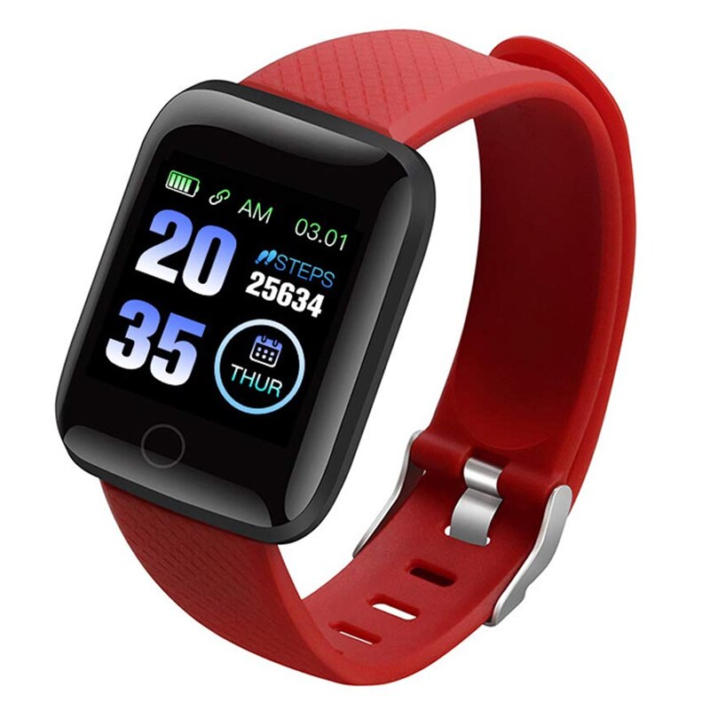 116 plus Smart Watch Men Women Blood Pressure Monitor Waterproof Fitness Tracker Bracelet Heart Rate Smartwatch Android IOS: Red