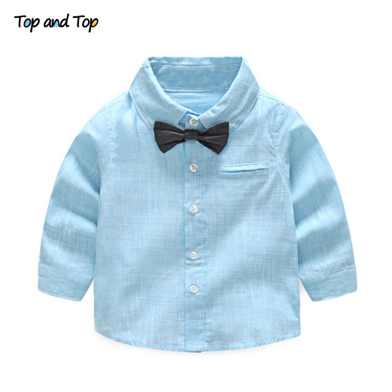 Top and Top Summer Baby Boy Shirt Formal Cotton Bow Tie Kids Blouse Striped Long Sleeve Casual Children Top