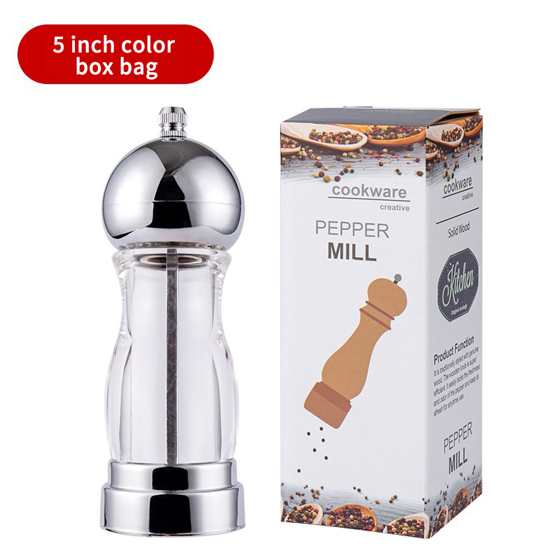 Moulin à poivre et à sel, moulin à épices en bois, engrenage en céramique, fraise de cuisine réglable: silver