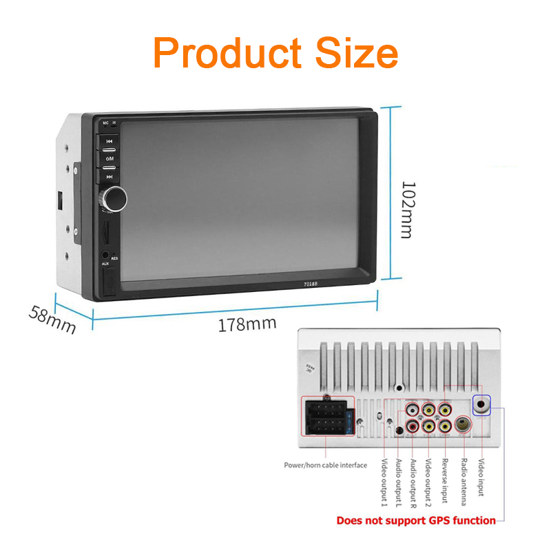 2 Din Car radio MP3 REPRODUCTOR DE PANTALLA TÁCTIL Bluetooth coche Autoradio radio Estéreo reproductor de cassette/FM/MP5/USB/AUX 7 pulgadas enlace espejo