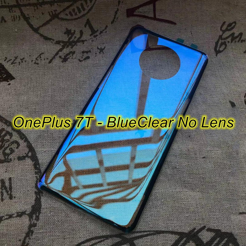 Clear Back Glass Cover Voor Oneplus 7 7T Pro Batterij Back Cover Rear Behuizing Deur Case Vervanging Voor Oneplus 7T Batterij Cover: 7T-BlueClear