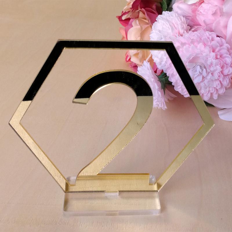 1 sæt 9cm bordnummerskilt til bryllupsfestindretning sølv eller guld akryl nummer romertal geometriske midtpunkt  #3