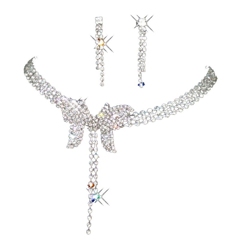 Ensemble de bijoux de luxe en cristal blanc pour femmes, boucles d'oreilles papillon, breloque, couleur argent, mignon, Zircon, chaîne de mariage