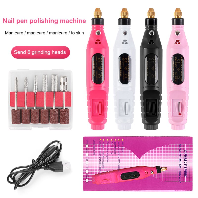 Pulidor de uñas eléctrico USB tipo pluma portátil, herramienta de manicura exfoliante, taladro para uñas