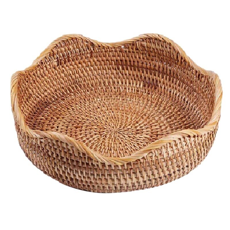 Rotan Fruit Brood Opslag Mand Hand Geweven Snack Plaat Lade Rieten Mand Snoep Ontbijt Display Lade Organizer: L 28x9cm