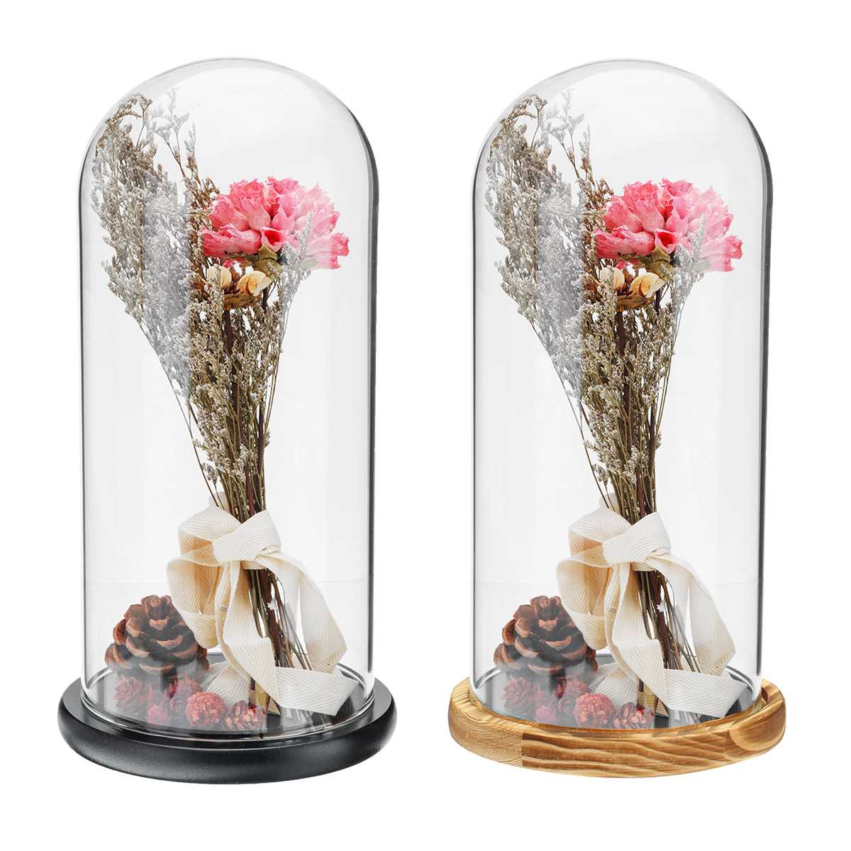 Glass Globe Display Dome Cover Cloche Bell Jar Immortal Flower Rose Preservation Vase Wooden Base Wedding Home Decoration