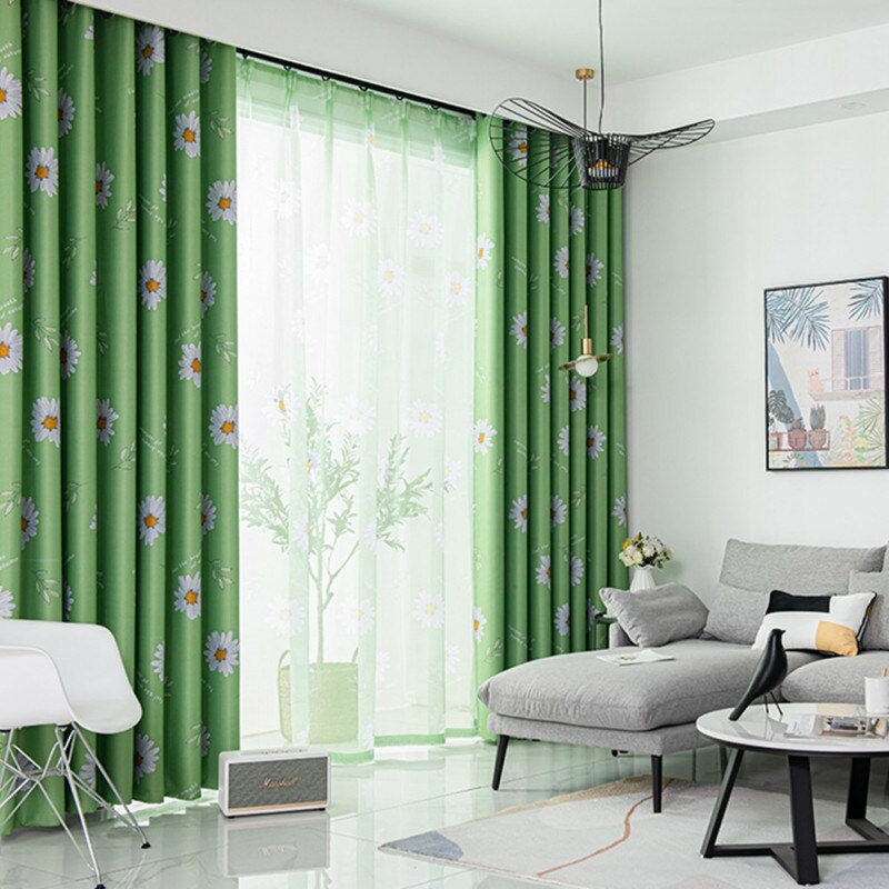 Dibujo de Margarita-cortina opaca gris, 100x250CM de ancho x largo, perforado, 2 uds., decoración del hogar, dormitorio, tela no tejida