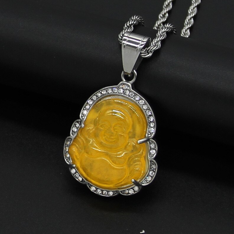 Collana di Buddha in oro per donna zircone cubico Maitreya Buddha pendente gemma collana gioielli da uomo in acciaio inossidabile trasporto di goccia: yello  pendant