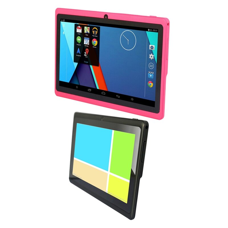 2 Pcs 7 Inch Kids Tablet Android Quad Core Dual Camera WiFi Education Game for Boys Girls, Pink & Black