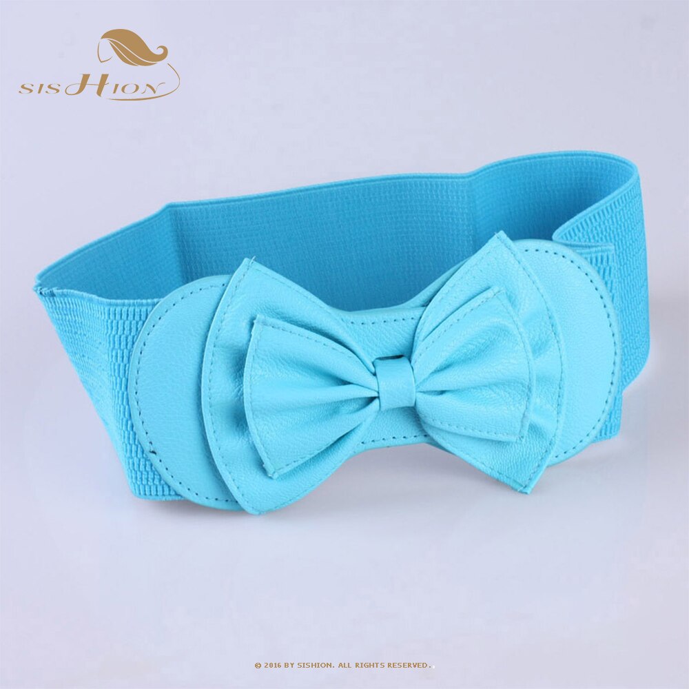 Elastic Waistband for Dress Accessories VD2626 ремень женский Women Red Black Wide Corset портупея Korean Belt with Bow: Lake Blue